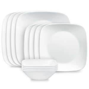 Corelle® Square  Pure White 12-piece Dinnerware Set. Service for 4
